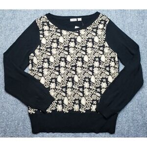 Cato Sweater Womens L Black Ivory Floral Round Neck Long Sleeve Pullover New